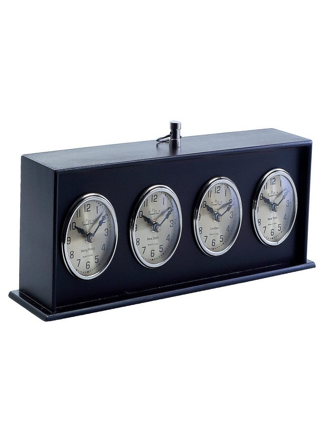 TrenDec 4-Time Zone World Clock | Black Wooden Analog Desk Clock for Home & Office. - Image 2